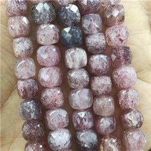 pink Strawberry Quartz Beads, faceted cube, approx 8mm