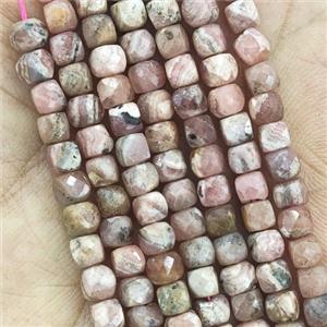 pink Rhodochrosite Beads, faceted cube, approx 4mm