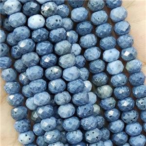 Natural Coral Fossil Beads Blue Faceted Rondelle, approx 5.6-6mm