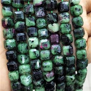 Natural Ruby Zoisite Beads Faceted Cube Green, approx 8-10mm