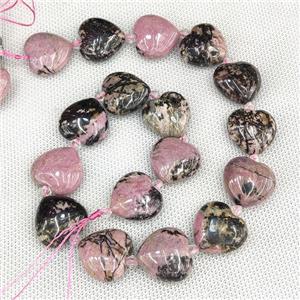 Natural Chinese Rhodonite Heart Beads Pink, approx 20mm