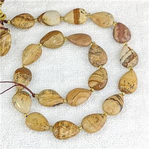Natural Picture Jasper Teardrop Beads Flat, approx 13-18mm