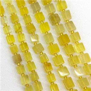 Natural Yellow Fluorite Cube Beads, approx 8-10mm