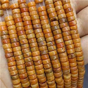 Natural Marble Heishi Beads Pave Gold Foil Orange Dye , approx 4mm