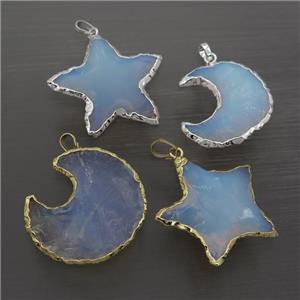 white Opalite pendant, hammered, mix shaped, approx 25-30mm