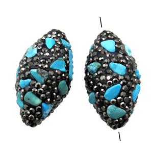 Clay barrel Beads paved rhinestone with Turquoise, rice, approx 15-32mm