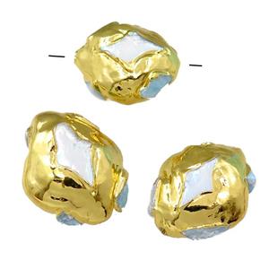 Pearl Beads, barrel, gold plated, approx 22-28mm