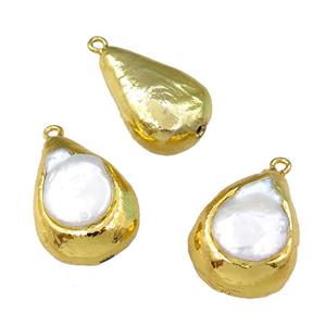 Cultured Pearl pendant, teardrop, gold plated, approx 20-30mm
