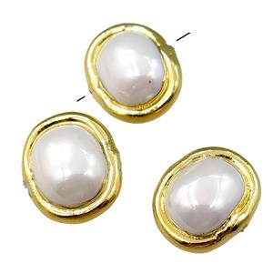 white Pearlized Shell Beads, potato, gold plated, approx 18-20mm