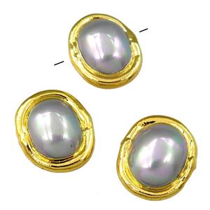 gray Pearlized Shell Beads, potato, gold plated, approx 18-20mm
