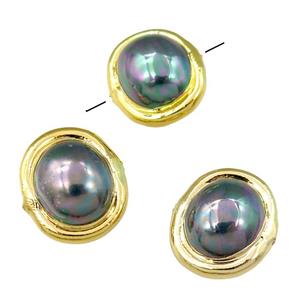 black rainbow Pearlized Shell Beads, potato, gold plated, approx 18-20mm