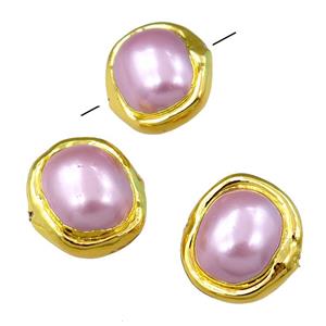 pink Pearlized Shell Beads, potato, gold plated, approx 18-20mm