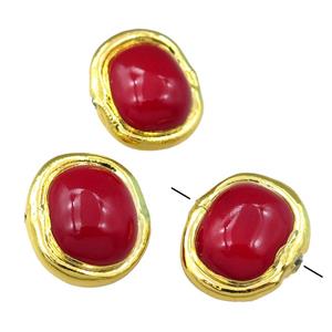 red Pearlized Shell Beads, potato, gold plated, approx 18-20mm