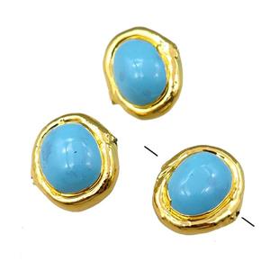 blue Pearlized Shell Beads, potato, gold plated, approx 18-20mm