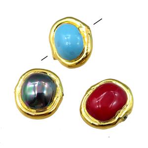 Pearlized Shell Beads, potato, gold plated, mixed color, approx 18-20mm