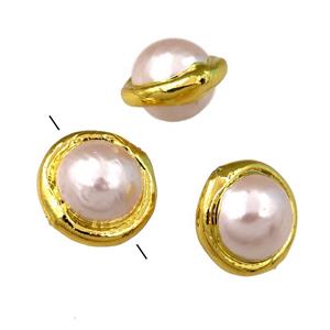 pink Pearlized Shell Beads, round, gold plated, approx 14-18mm