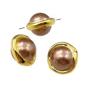 Pearlized Shell Beads, round, gold plated, approx 14-18mm