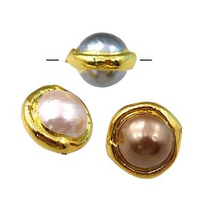 Pearlized Shell Beads, round, gold plated, mixed color, approx 14-18mm