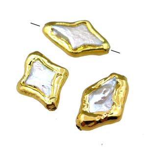 white Cultured Pearl Beads, star, gold plated, approx 12-18mm