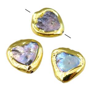 Cultured Pearl Beads, heart, gold plated, approx 15-16mm