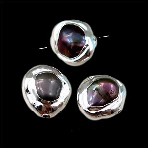 Cultured Pearl Beads, freeform, silver plated, approx 12mm