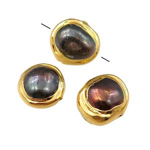 Cultured Pearl Beads, freeform, gold plated, approx 12mm