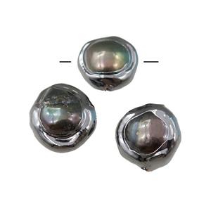 Cultured Pearl Beads, freeform, black plated, approx 12mm