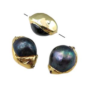 black Cultured Pearl Beads, freeform, gold plated, approx 12-18mm