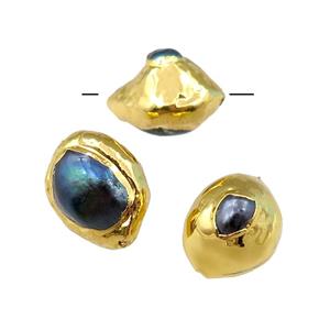 Cultured Pearl Beads, freeform, gold plated, approx 12-18mm