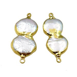 Cultured Pearl connector, gold plated, approx 14-30mm