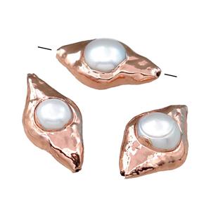 Cultured Pearl Beads, oval, rose plated, approx 14-28mm