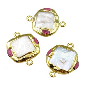 Cultured Pearl connector, square, gold plated, approx 18-20mm
