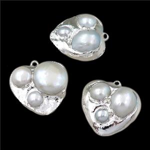 Cultured Pearl pendant, heart, silver plated, approx 25mm