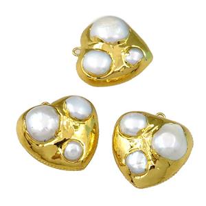 Cultured Pearl pendant, heart, gold plated, approx 25mm