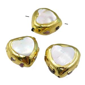 Pearlized Shell Beads, heart, gold plated, approx 22-25mm