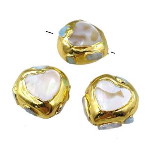 Pearlized Shell Beads, heart, gold plated, approx 22-25mm