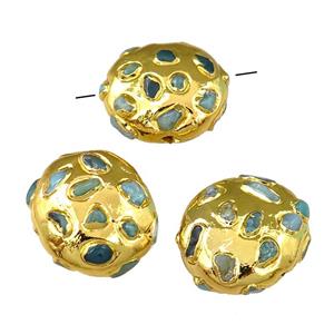 clay coin Beads with gemstone, gold plated, approx 22-25mm