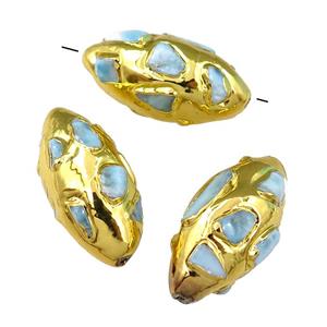 Larimar Beads, rice, gold plated, approx 16-33mm