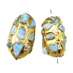 Larimar Beads, barrel, gold plated, approx 25-50mm
