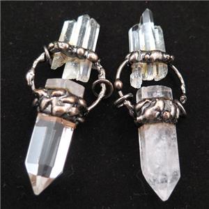 Crystal Quartz stick pendant, antique red, approx 15-45mm