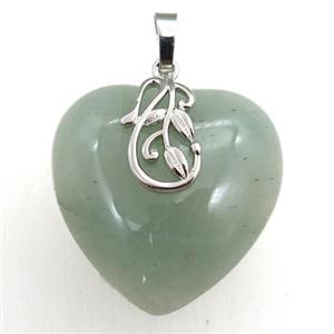 green aventurine heart pendant, approx 30mm
