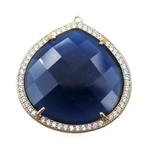 deepblue cats eye stone peandant paved rhonestone, faceted teardrop, approx 27mm