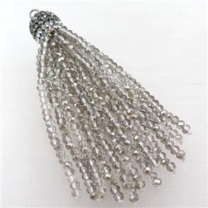 Tassel pendant with smoky crystal glass, approx 12mm, 60mm length