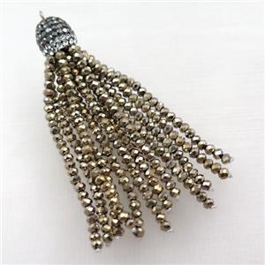 Tassel pendant with gold crystal glass, approx 12mm, 60mm length