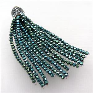 Tassel pendant with blue crystal glass, approx 12mm, 60mm length
