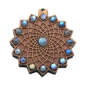 wood pendant with labradorite, approx 43mm