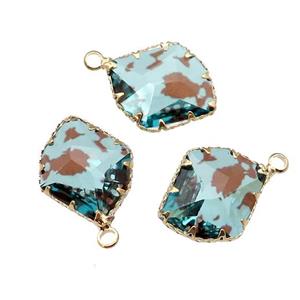 lt.blue Crystal Glass leaf pendant, gold plated, approx 16-20mm