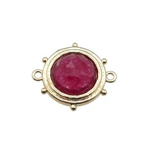 hotpink Synthetic Tourmaline circle connector, gold plated, approx 15mm