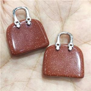 gold sandstone bag pendant, approx 20-24mm