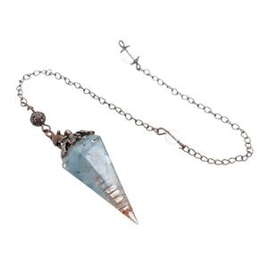 Blue Aquamarine Chips Resin Pendulum Pendant Antique Red, approx 20-40mm, 20cm chain